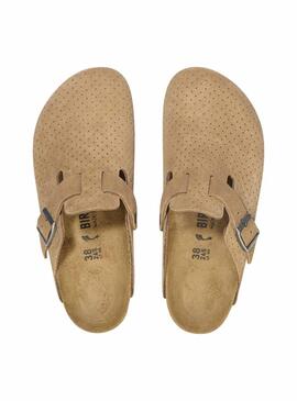 Zuecos Birkenstock Boston Perforado narrow fit camel para mujer