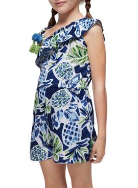 Mono Mayoral Asimétrico Estampado Azul Para Niña