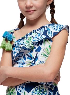 Mono Mayoral Asimétrico Estampado Azul Para Niña