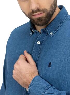 Camisa El Pulpo Denim Micro Azul Para Hombre