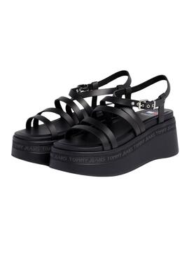 Sandalias Tommy Jeans Strappy Wedge Negro Para Mujer