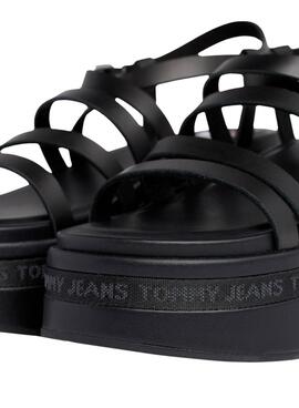 Sandalias Tommy Jeans Strappy Wedge Negro Para Mujer