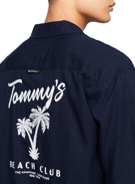 Camisa Tommy Jeans Resort Relaxed Marino Para Hombre