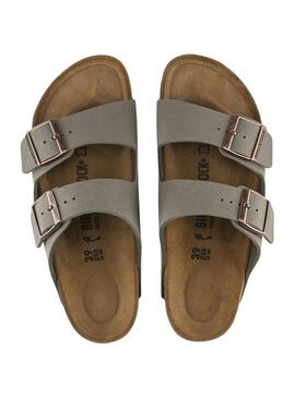 Sandalias Birkenstock Arizona Birko-Flor Nubuck Stone narrow fit para hombre y mujer
