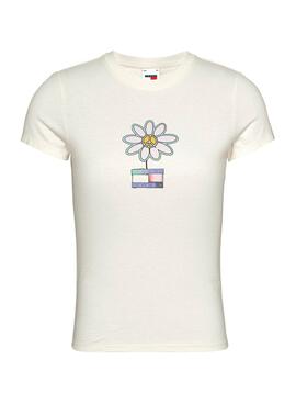 Camiseta Tommy Jeans Flower Slim Blanco Para Mujer