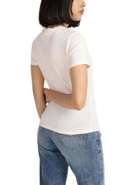 Camiseta Tommy Jeans Flower Slim Blanco Para Mujer