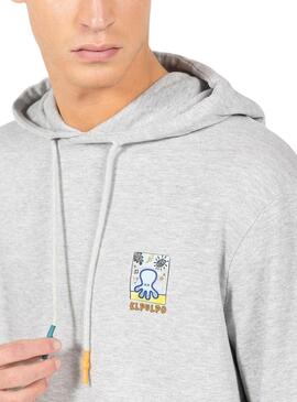 Sudadera El Pulpo Estampado Artístico Gris Para Hombre