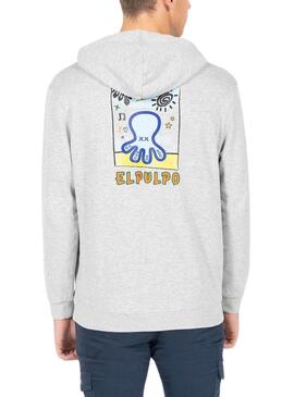 Sudadera El Pulpo Estampado Artístico Gris Para Hombre