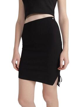 Falda  Tommy Jeans Gathering Rib negro para mujer