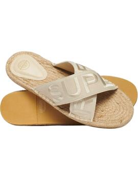 Sandalias Superdry cruzadas beige para mujer
