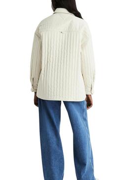 Sobrecamisa Tommy Jeans Quilted Beige Para Mujer