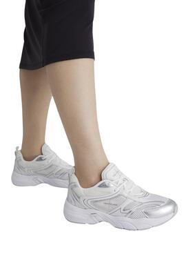 Zapatillas Calvin Klein Jeans Retro plateado y blanco para mujer