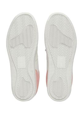 Zapatillas Tommy Jeans Basket retro rosa y blanco para mujer