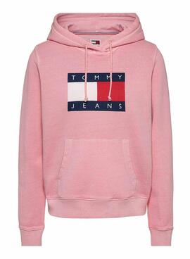 Sudadera Tommy Jeans Reg Flag rosa para mujer