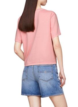Camiseta Tommy Jeans Flag rosa para mujer