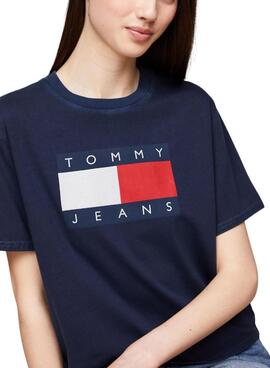 Camiseta Tommy Jeans Flag azul marino para mujer