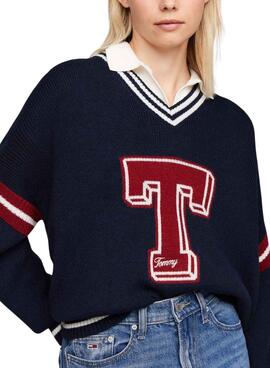 Jersey Tommy Jeans Letterman azul marino para mujer