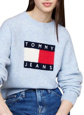 Jersey Tommy Jeans Flag lana melange azul para mujer