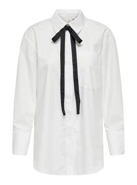 Camisa Only Moco blanco lazo negro para mujer