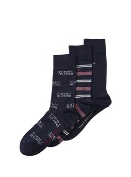 Caja regalo 3 Calcetines Tommy Hlfiger marino para hombre
