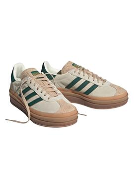 Zapatillas Adidas Gazelle Bold beige y verde para mujer