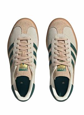 Zapatillas Adidas Gazelle Bold beige y verde para mujer