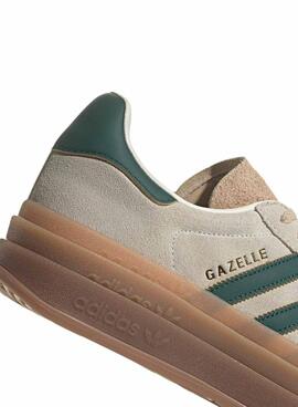 Zapatillas Adidas Gazelle Bold beige y verde para mujer
