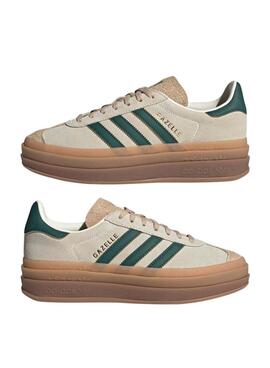 Zapatillas Adidas Gazelle Bold beige y verde para mujer