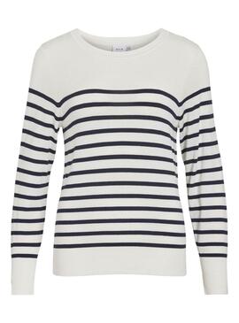 Jersey Vila Viwennie blanco y azul para mujer