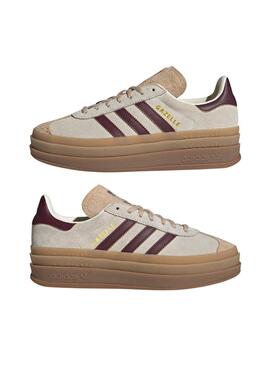 Zapatillas Adidas Gazelle Bold beige y granate para mujer