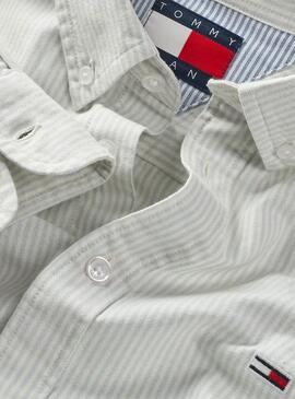 Camisa Tommy Jeans Stripe Oxford blanco para hombre 