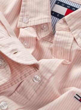 Camisa Tommy Jeans   Stripe Oxford rosa para hombre 