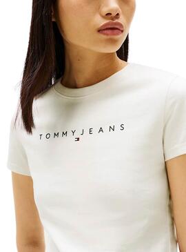 Camiseta  Tommy Jeans Slim Linear  blanco para mujer 