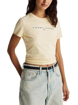 Camiseta Tommy JeansSlim Linear beige para mujer 