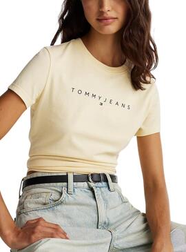 Camiseta Tommy JeansSlim Linear beige para mujer 