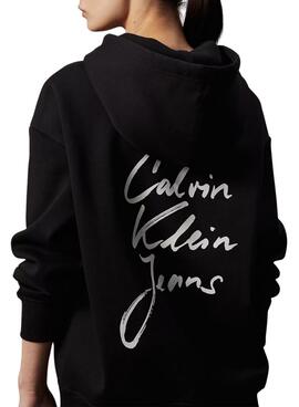  Sudadera Calvin Klein Jeans Script negro para mujer 