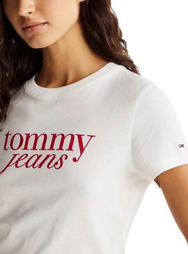 Camiseta Tommy Jeans Slim Essential  blanco para mujer 