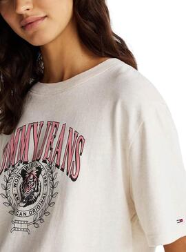 Camiseta Tommy Jeans Varsity Tiger  beige para mujer 