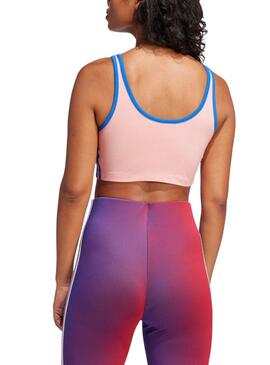 Top Adidas 3 bandas rosa y azul para mujer