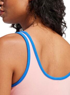 Top Adidas 3 bandas rosa y azul para mujer