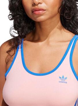 Top Adidas 3 bandas rosa y azul para mujer