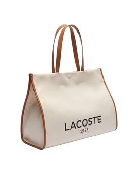Bolso Lacoste Heritage tote de lona beige para mujer y hombre
