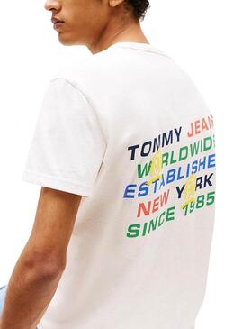 Camiseta Tommy Jeans Slanted en color beige para hombre 
