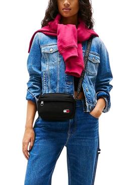 Bolso  Tommy Jeans Daily Crossover  negro para mujer 