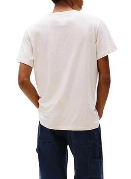 Camiseta Tommy Jeans Essential Flagen beige para hombre 