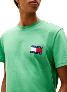 Camiseta Tommy Jeans Essential Flag verde para hombre 