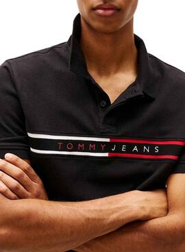 Polo Tommy Jeans Chest Flag negro para hombre