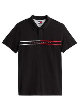 Polo Tommy Jeans Chest Flag negro para hombre