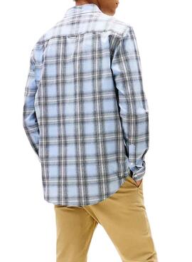 Camisa Tommy Jeans Poplin Check azul para hombre