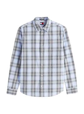 Camisa Tommy Jeans Poplin Check azul para hombre